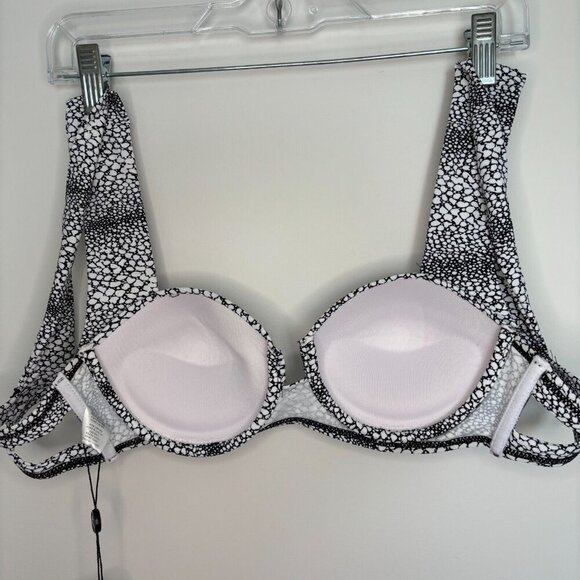 REE BEES Bikini Top Sz Med Black White Pebble Wide Straps Push Up NWT Underwire - Picture 3 of 9